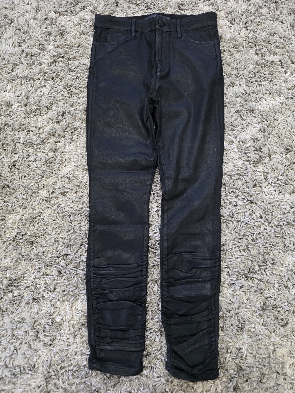 Joe's Jeans The Charlie High Rise Coated Moto Ruched Skinny Ankle Black Jeans 27